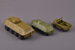 комплект игрушек, 3 автомодели военной техники, металл, СССР, 2-я половина 20-го века, в коллекционн...