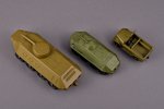 комплект игрушек, 3 автомодели военной техники, металл, СССР, 2-я половина 20-го века, в коллекционн...