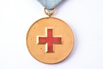 медаль Эстонского Красного Креста, 1-я степень, Эстония, 30-е годы 20-го века, 33 x 29.3 мм, с ленто...