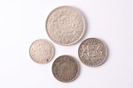 комплект из 4 монет: 1 лат (1924), 5 латов (1931), 2 лата (1926), 50 сантим (1922), серебро, никель,...