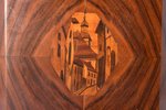 шкатулка, "Рига", дерево, янтарь, Латвия, 21 x 24 x 10.5 см, открывается нажатием кнопки...