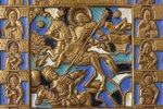 икона, Святой великомученик Димитрий Солунский, поражающий царя Калояна, медный сплав, 4-цветная эма...