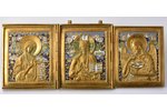 складень, Деисус, медный сплав, 4-цветная эмаль, Российская империя, 19-й век, 16.7 x 39.1 см, 2250...