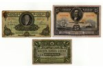 комплект из 3 банкнот: 20 латов (1925), 25 латов (1928), 1 рубль (1919), Латвия, VF, F...