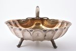 фруктовница, серебро, "Раковина", 84 проба, 810.9 г, 29.5 x 29.5 см, высота с ручкой 15 см, фирма Иг...