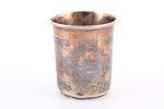 стакан, серебро, (большой размер), 84 проба, 180.2 г, штихельная резьба, чернение, h 10 см, 1859 г.,...