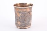стакан, серебро, (большой размер), 84 проба, 180.2 г, штихельная резьба, чернение, h 10 см, 1859 г.,...