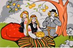 настенная тарелка, "Под яблоней", фарфор, Рижская фарфоровая фабрика, Рига (Латвия), 70-80е годы 20г...