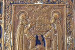 икона, преподобные Зосима и Савватий Соловецкие, медный сплав, 2-цветная эмаль, Российская империя,...