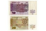 10 латов, 20 латов, комплект банкнот, серия "AZ", 2000 / 2009 г., Латвия...