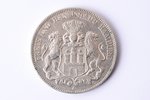 5 марок, 1902 г., J, Гамбург, серебро, 900 проба, Германия, 27.71 г, Ø 37.9 мм...
