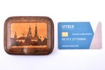 пудреница, Вид на Старый Ригу и сельский пейзаж, дерево, Латвия, 30-е годы 20го века, 7.7 x 9.8 x 2....