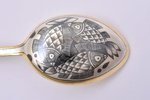 ложка, серебро, 875 проба, 38.85 г, чернение, золочение, 16.5 см, Великоустюгский ювелирный завод "С...